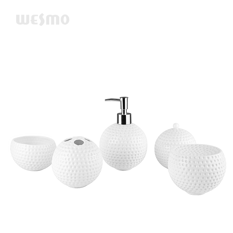 Simple modern luxury round shape golf-like porcelain bathroom accessories set